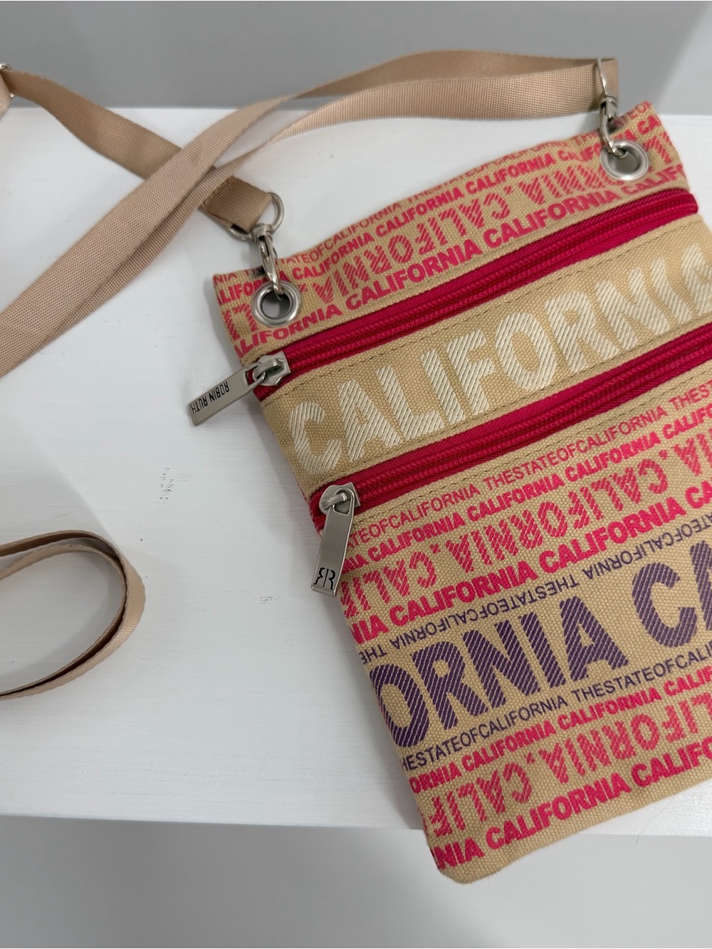 Robin Ruth Crossbody Pouch — Beige and Pink California Print,Excellent condition